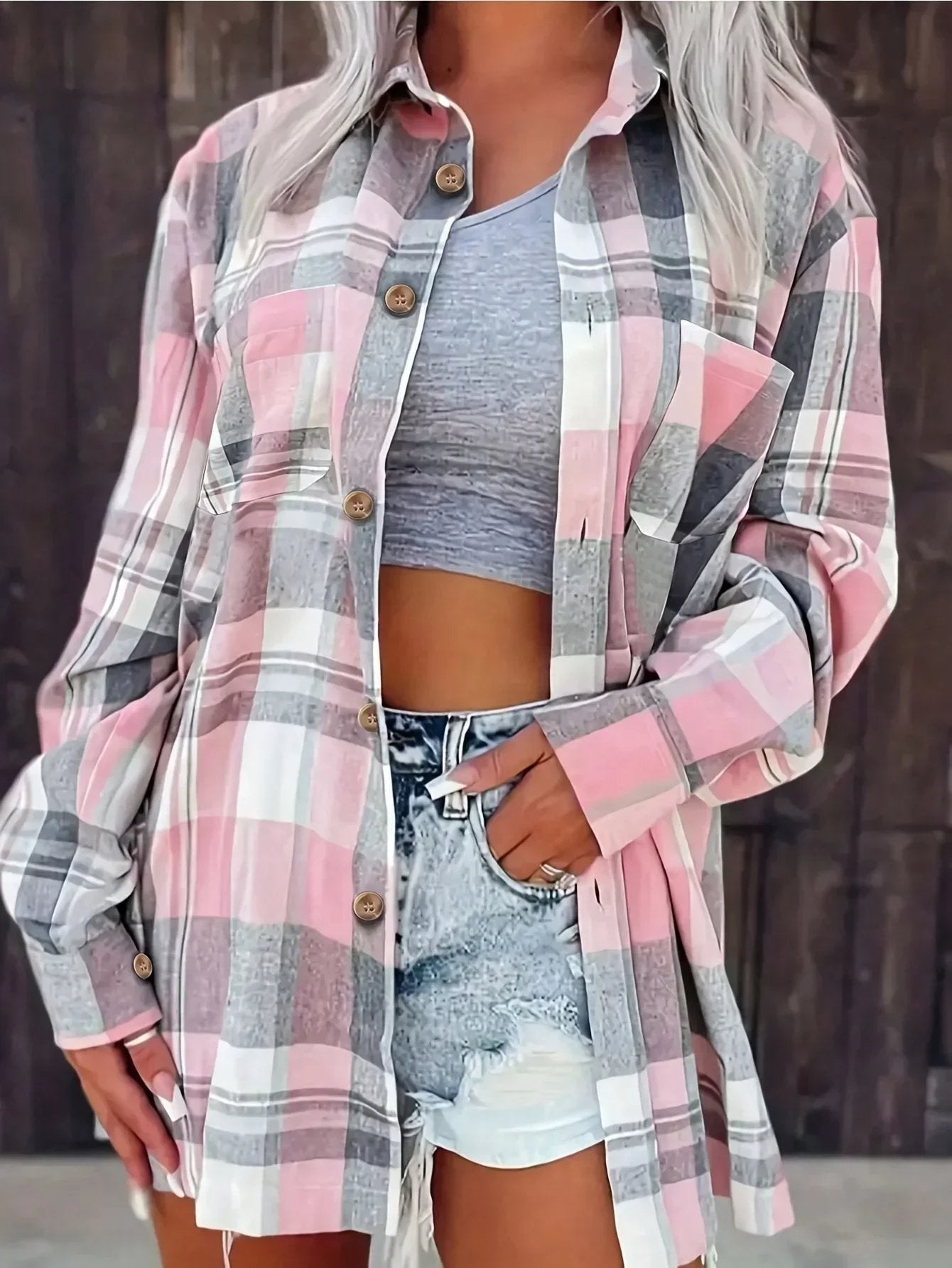 Mencía | Camisa de Cuadros de Manga Larga Mujer Oversized