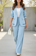 Mencía | Conjunto de Blazer y Pantalón Palazzo Mujer Raya Lateral