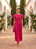 Mencía | Vestido Largo Plisado de Invitada Boda Invierno Mujer Manga Mariposa