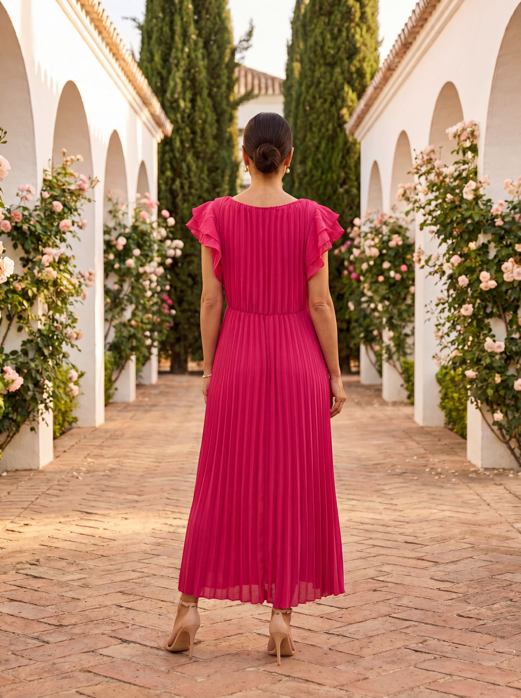 Mencía | Vestido Largo Plisado de Invitada Boda Invierno Mujer Manga Mariposa
