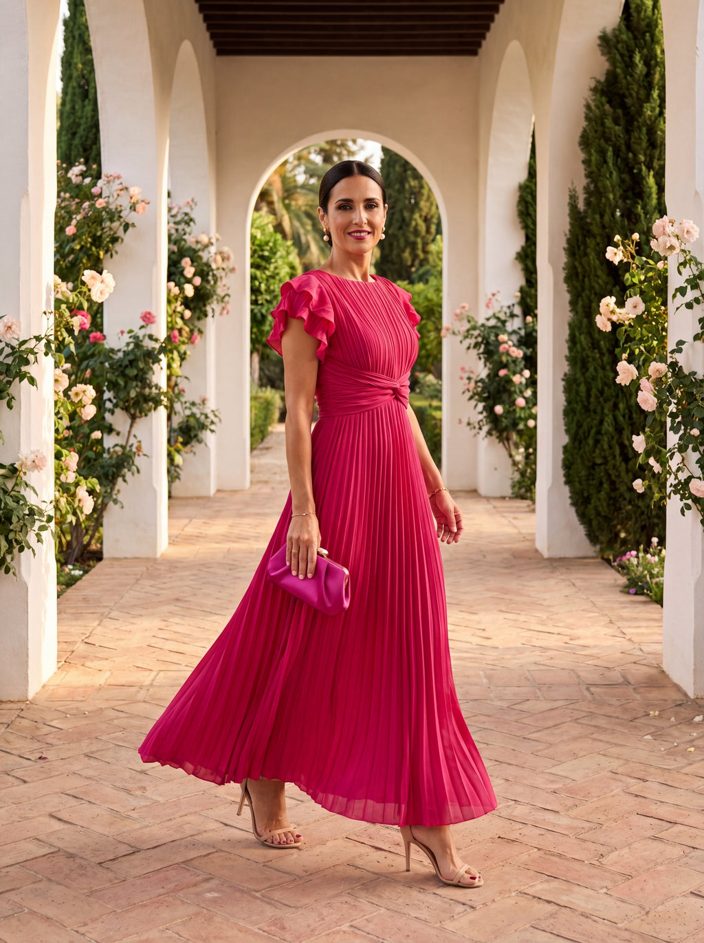 Mencía | Vestido Largo Plisado de Invitada Boda Invierno Mujer Manga Mariposa