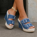 Miriam | Sandalias de Cuña Mujer Hebilla Denim Plataforma