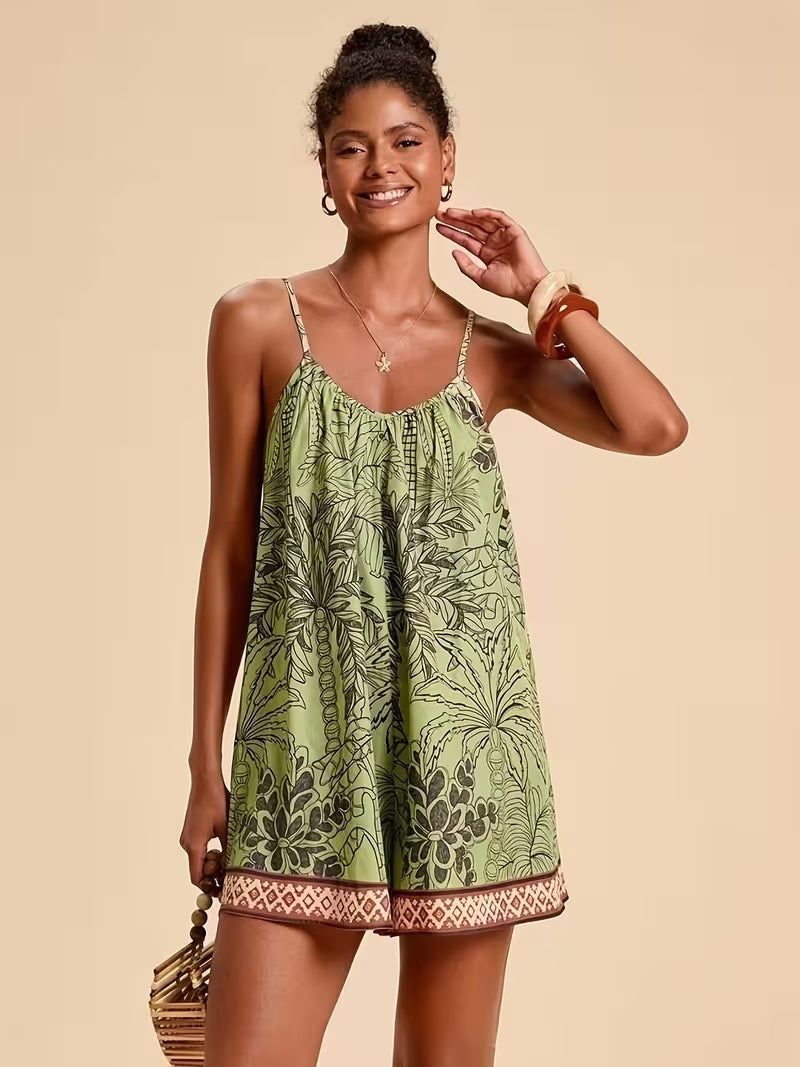 Lidia | Mono Corto Estampado Tropical Mujer Tirantes