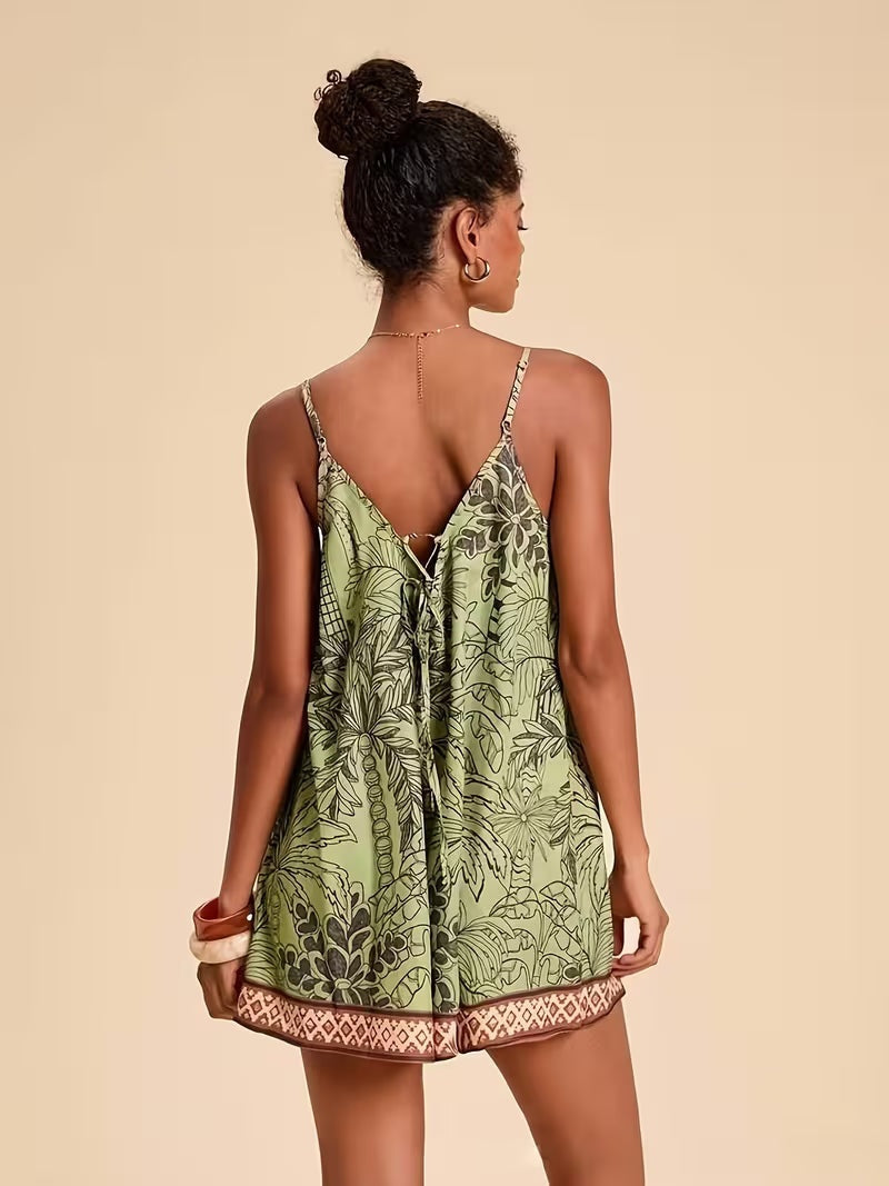 Lidia | Mono Corto Estampado Tropical Mujer Tirantes