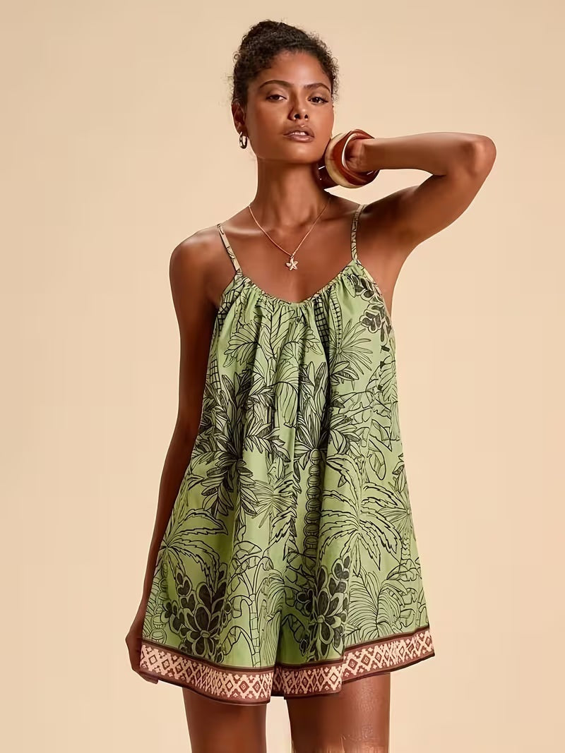 Lidia | Mono Corto Estampado Tropical Mujer Tirantes