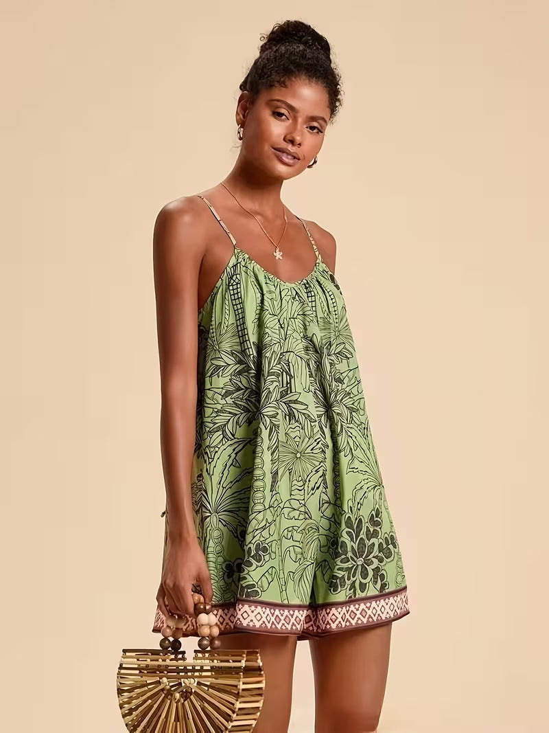 Lidia | Mono Corto Estampado Tropical Mujer Tirantes