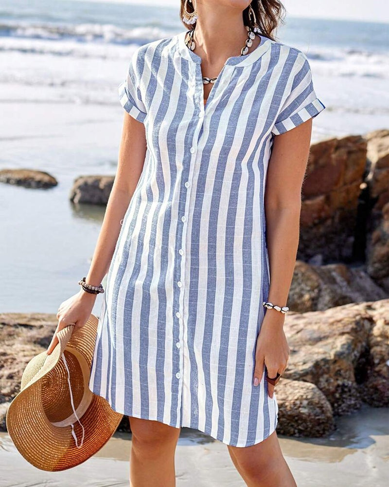 Montserrat | Vestido Corto Camisero a Rayas Mujer Manga Corta