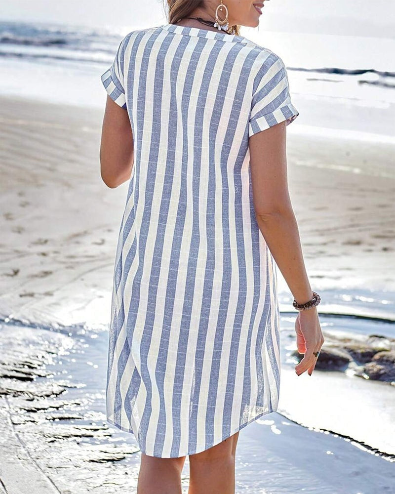 Montserrat | Vestido Corto Camisero a Rayas Mujer Manga Corta
