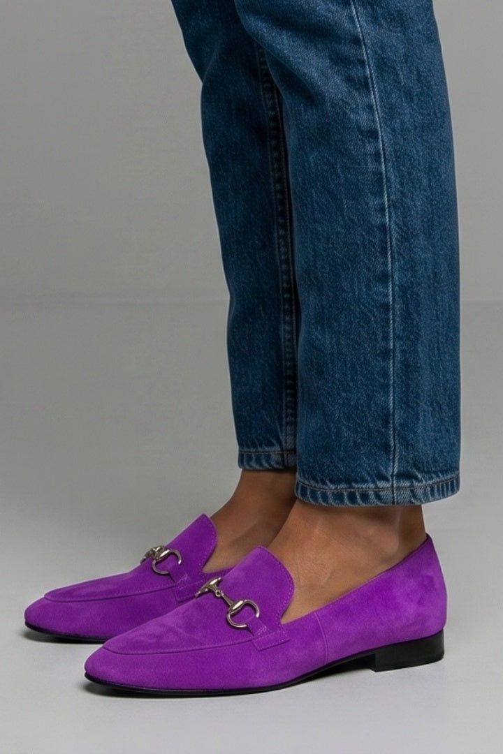 Nahia | Mocasines de Ante Mujer Planos Hebilla Metal