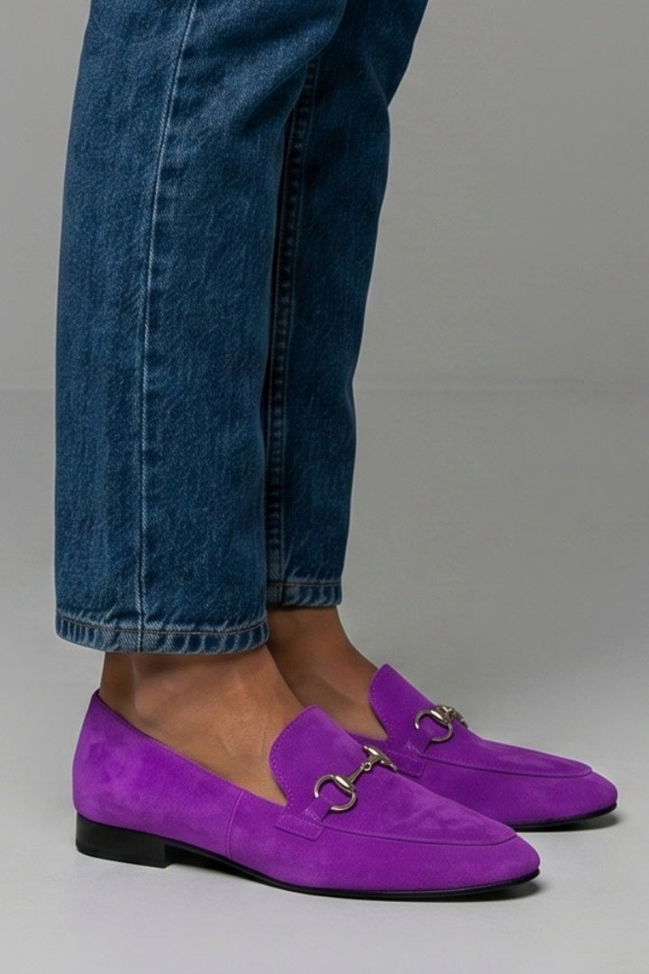 Nahia | Mocasines de Ante Mujer Planos Hebilla Metal