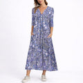 Natalia | Vestido Invitada Invierno Midi Estampado Floral Mujer Manga Tres Cuartos