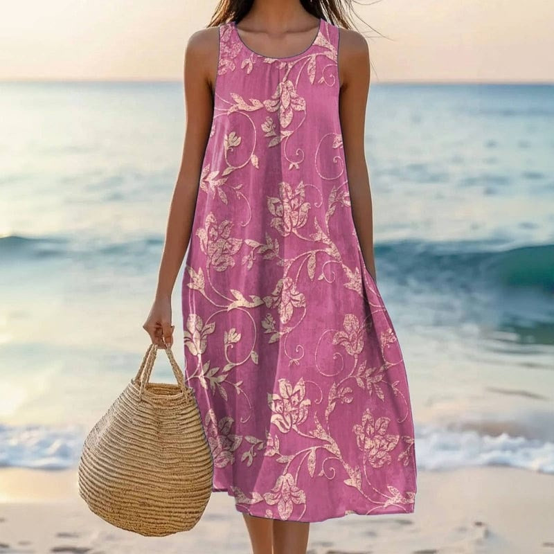 Noelia | Vestido Midi Floral Sin Mangas Mujer Escote Redondo Holgado