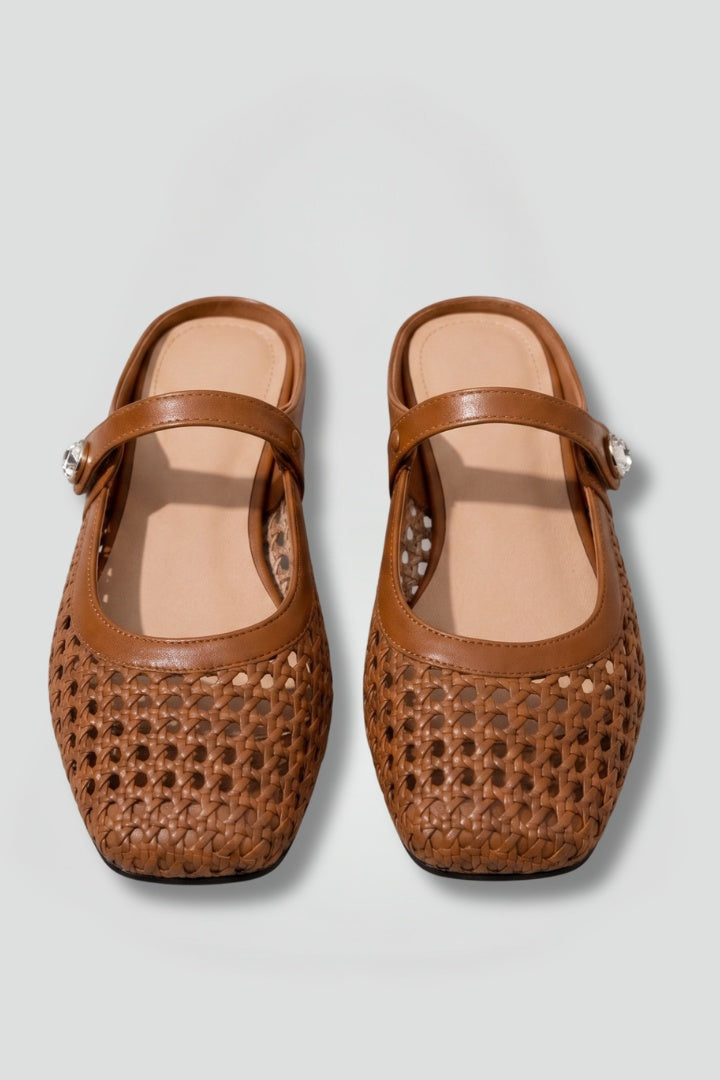 Nuria | Mules Planos Tejidos Mary Jane Mujer Correa Joya