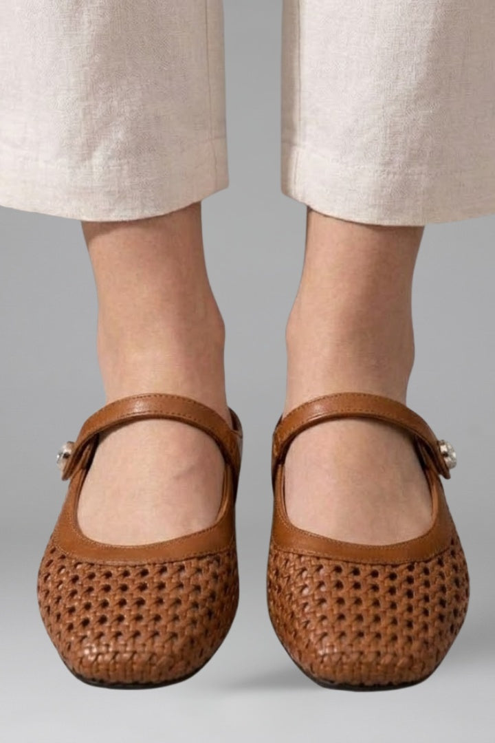 Nuria | Mules Planos Tejidos Mary Jane Mujer Correa Joya