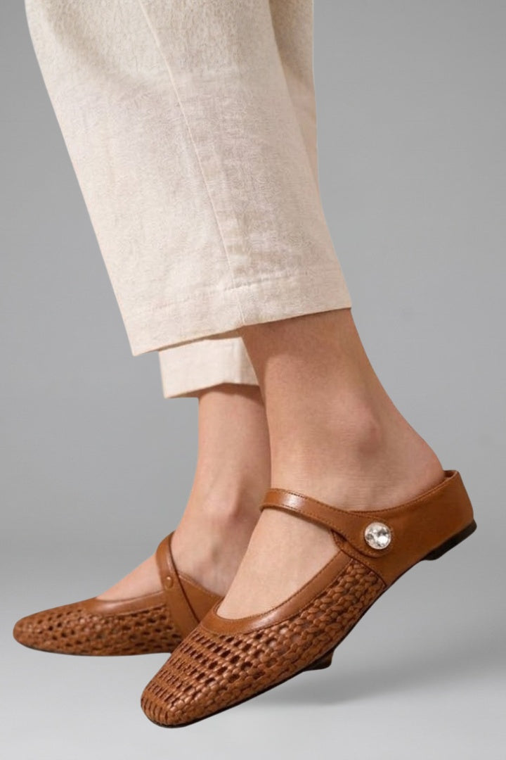 Nuria | Mules Planos Tejidos Mary Jane Mujer Correa Joya