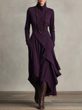 Olga | Vestido Largo Drapeado Asimétrico Mujer Cuello Alto