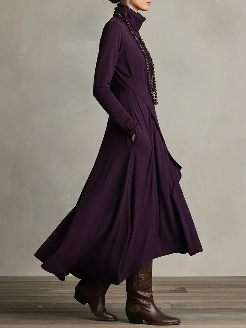 Olga | Vestido Largo Drapeado Asimétrico Mujer Cuello Alto