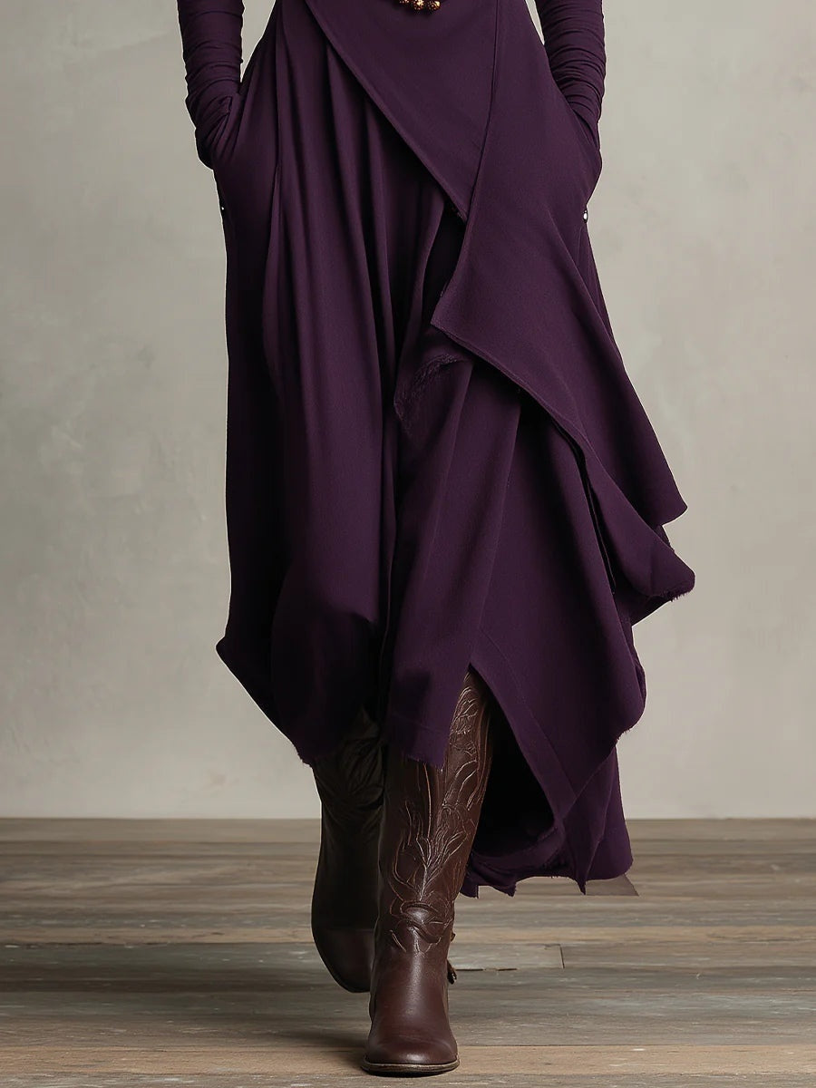 Olga | Vestido Largo Drapeado Asimétrico Mujer Cuello Alto