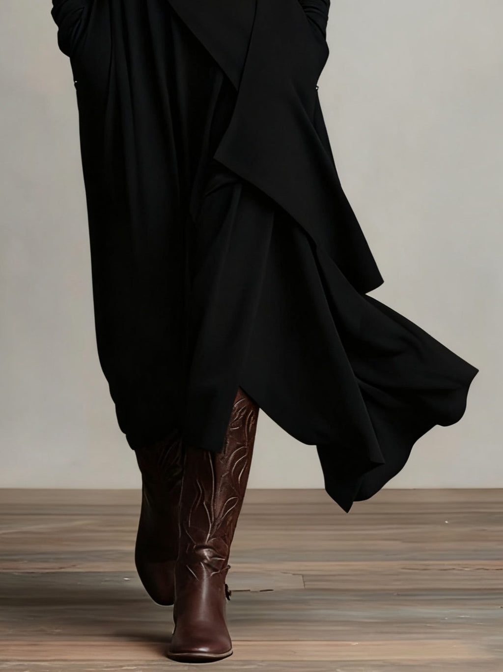 Olga | Vestido Largo Drapeado Asimétrico Mujer Cuello Alto