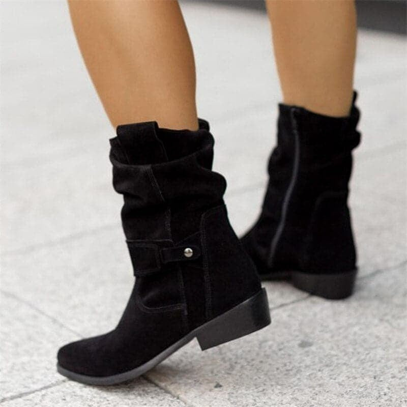 Paloma | Botines de Ante Planos Mujer Caña Media Hebilla