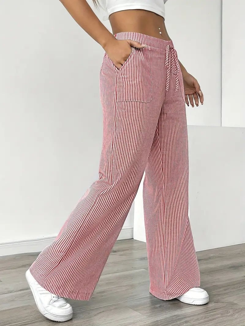 Adriana | Pantalón de Lino a Rayas Palazzo Mujer Cintura Ajustable