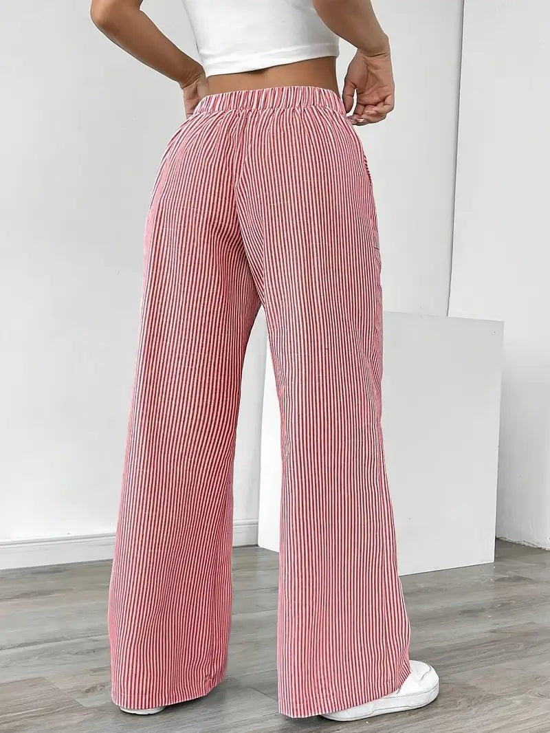 Adriana | Pantalón de Lino a Rayas Palazzo Mujer Cintura Ajustable