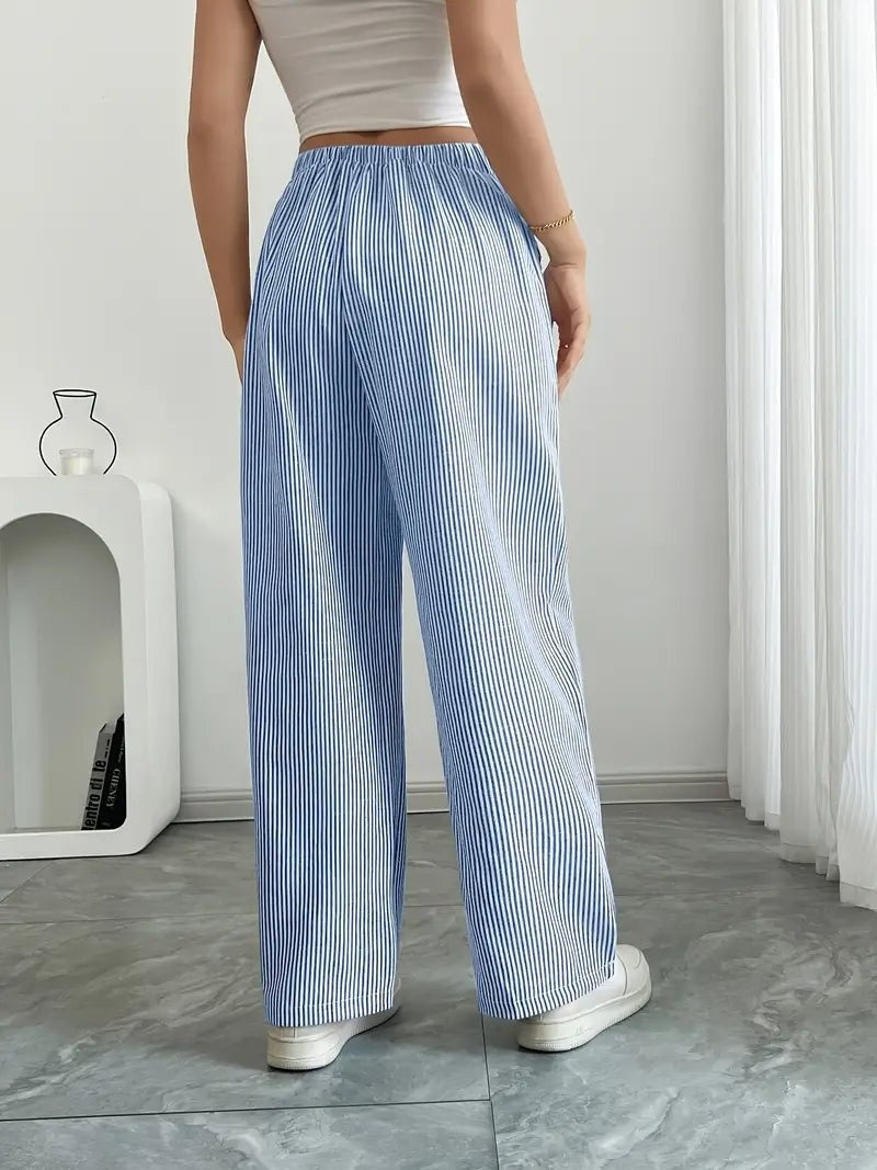 Adriana | Pantalón de Lino a Rayas Palazzo Mujer Cintura Ajustable
