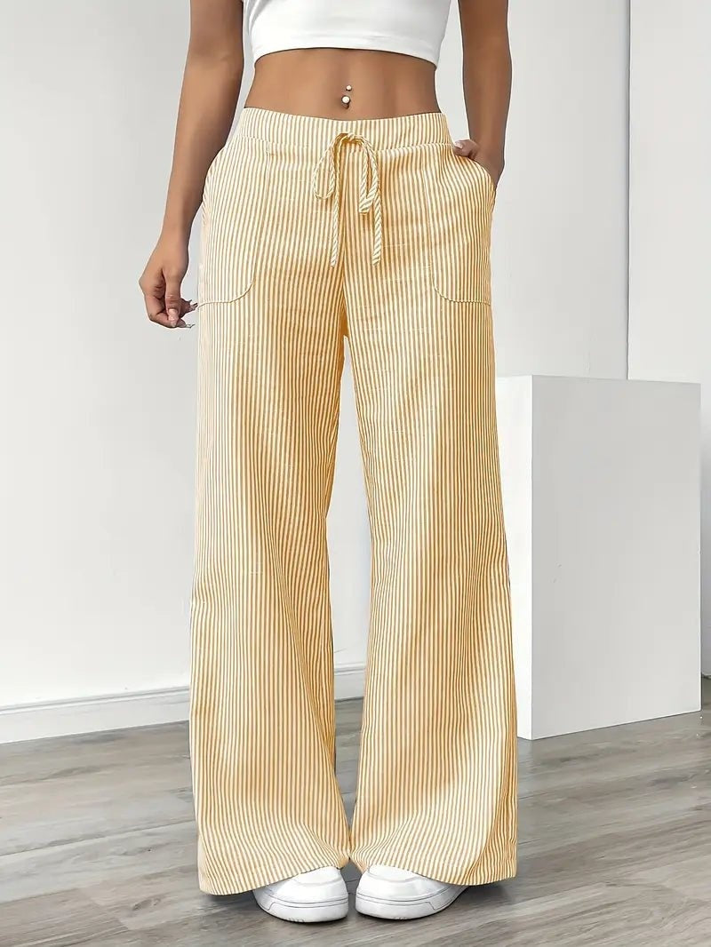 Adriana | Pantalón de Lino a Rayas Palazzo Mujer Cintura Ajustable