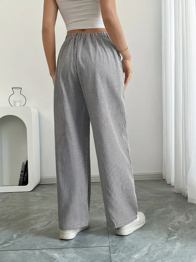 Adriana | Pantalón de Lino a Rayas Palazzo Mujer Cintura Ajustable