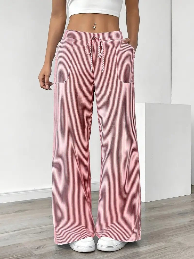 Adriana | Pantalón de Lino a Rayas Palazzo Mujer Cintura Ajustable