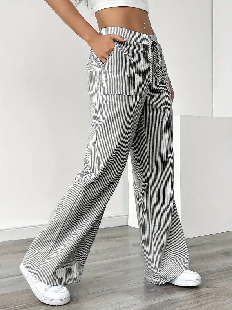 Adriana | Pantalón de Lino a Rayas Palazzo Mujer Cintura Ajustable