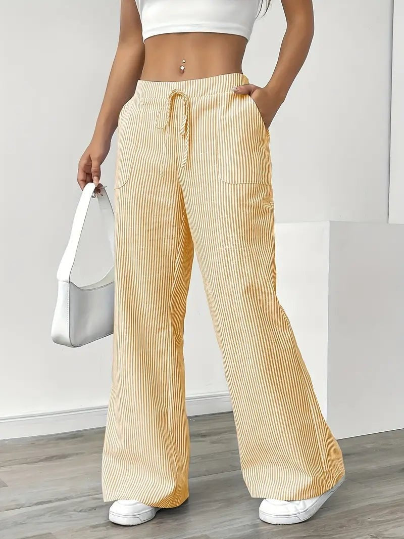 Adriana | Pantalón de Lino a Rayas Palazzo Mujer Cintura Ajustable