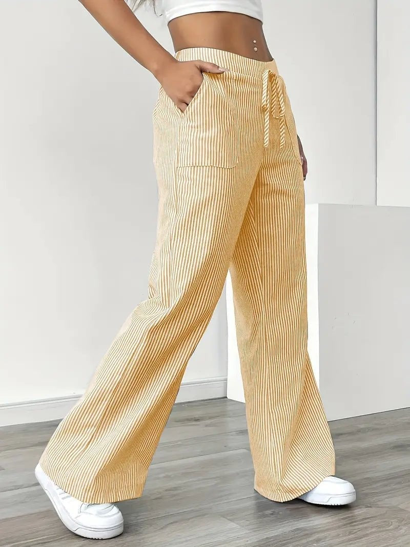 Adriana | Pantalón de Lino a Rayas Palazzo Mujer Cintura Ajustable