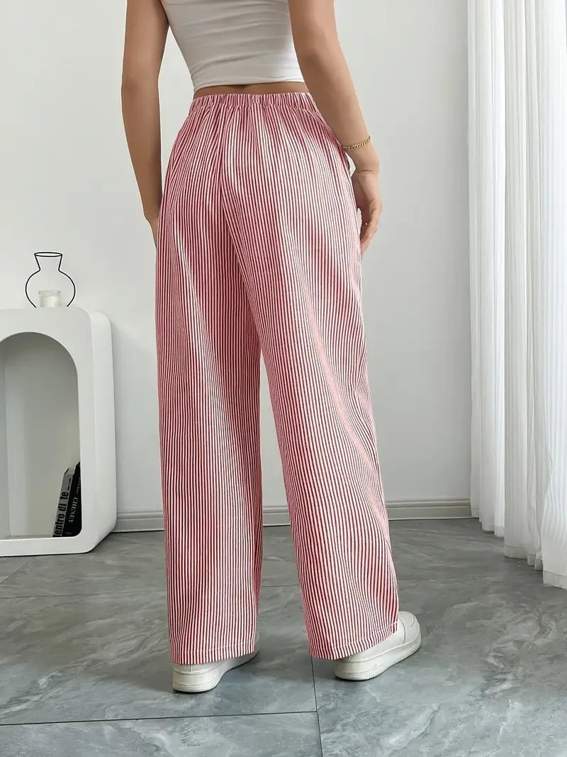 Adriana | Pantalón de Lino a Rayas Palazzo Mujer Cintura Ajustable