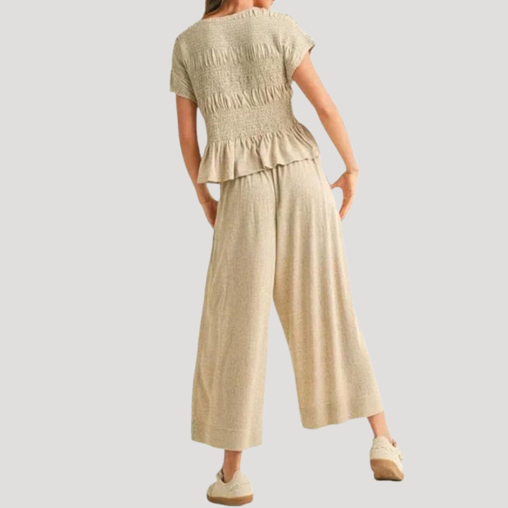 Pilar | Conjunto Casual de Verano Top Peplum y Pantalón Palazzo Mujer