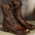 Raquel | Botas Militares de Piel con Cordones Mujer Caña Media