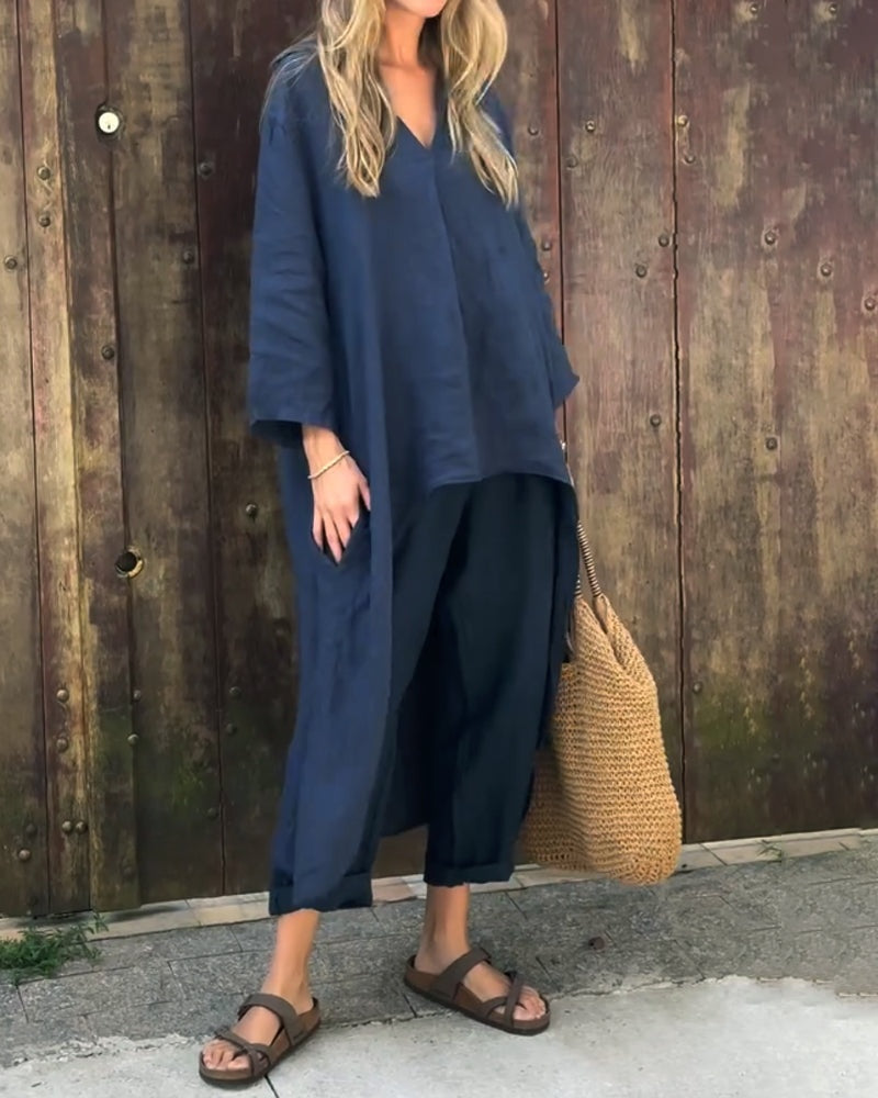 Raquel | Conjunto de Lino Casual Mujer Pantalón y Blusa