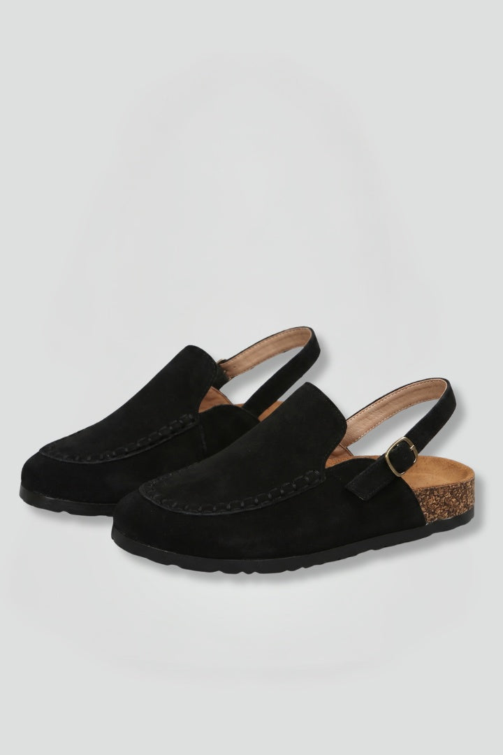 Raquel | Mules Slingback de Ante Mujer Sin Cordones Suela Corcho