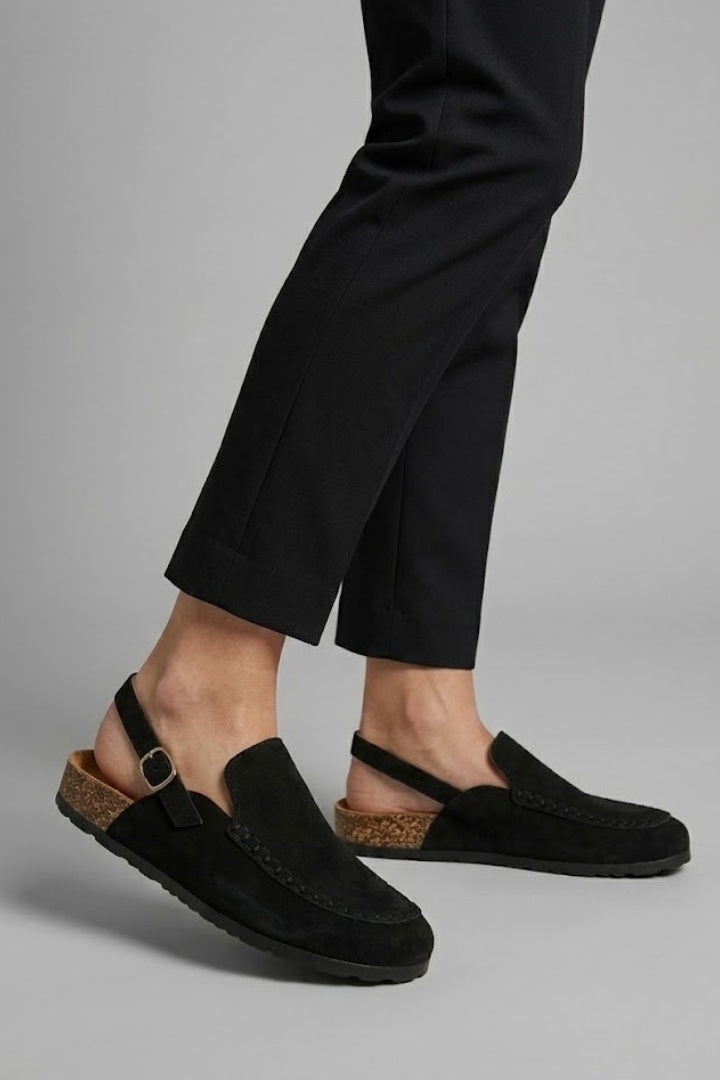 Raquel | Mules Slingback de Ante Mujer Sin Cordones Suela Corcho