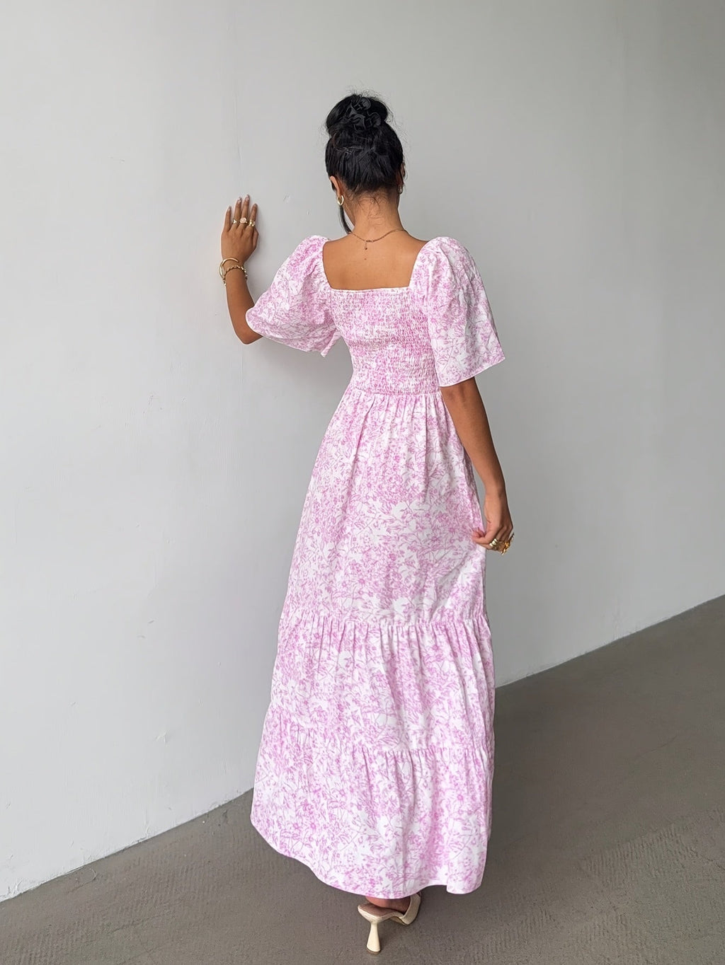 Rebeca | Vestido Largo con Volantes Estampado Floral Mujer Escote Corazón