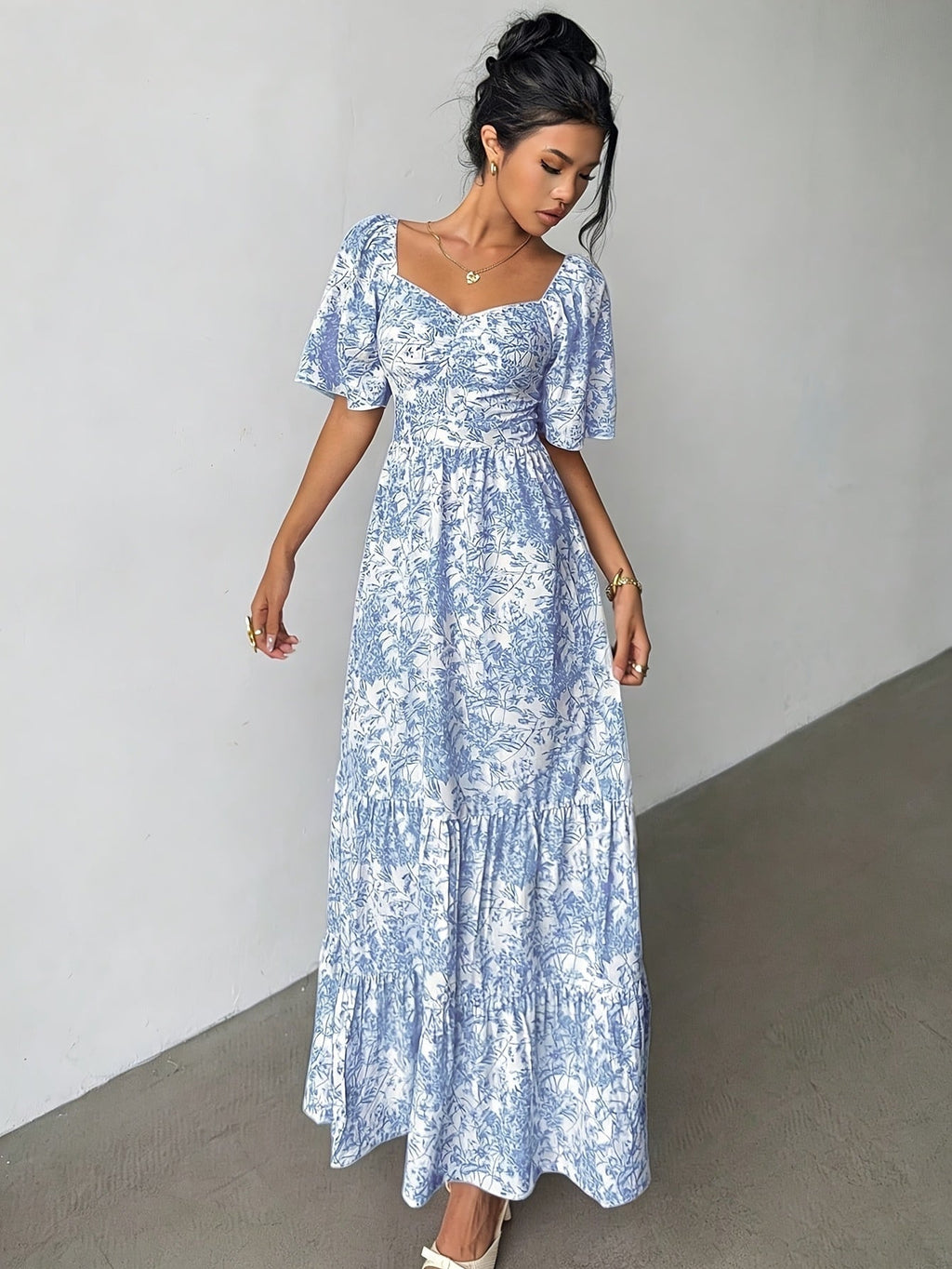 Rebeca | Vestido Largo con Volantes Estampado Floral Mujer Escote Corazón
