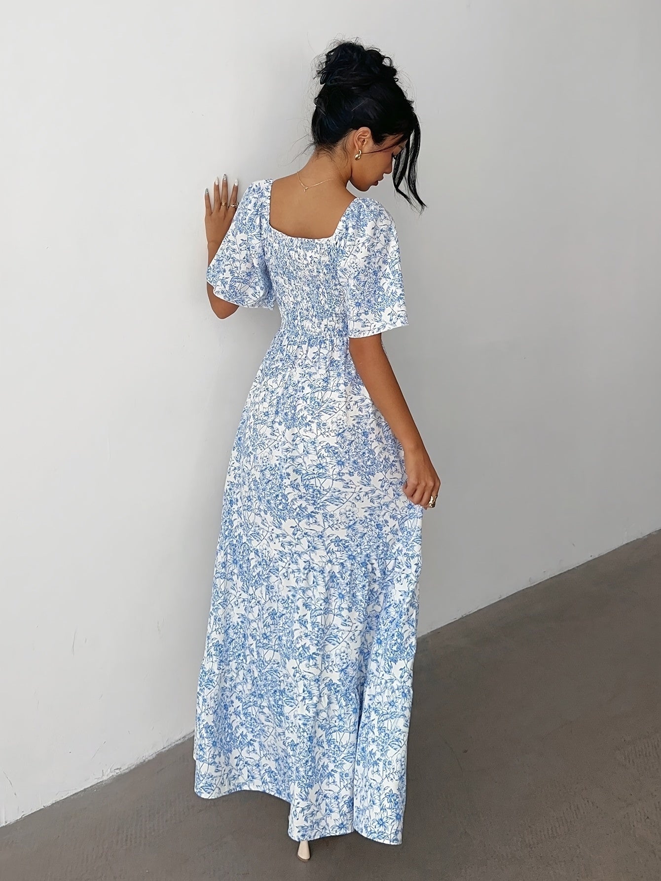 Rebeca | Vestido Largo con Volantes Estampado Floral Mujer Escote Corazón