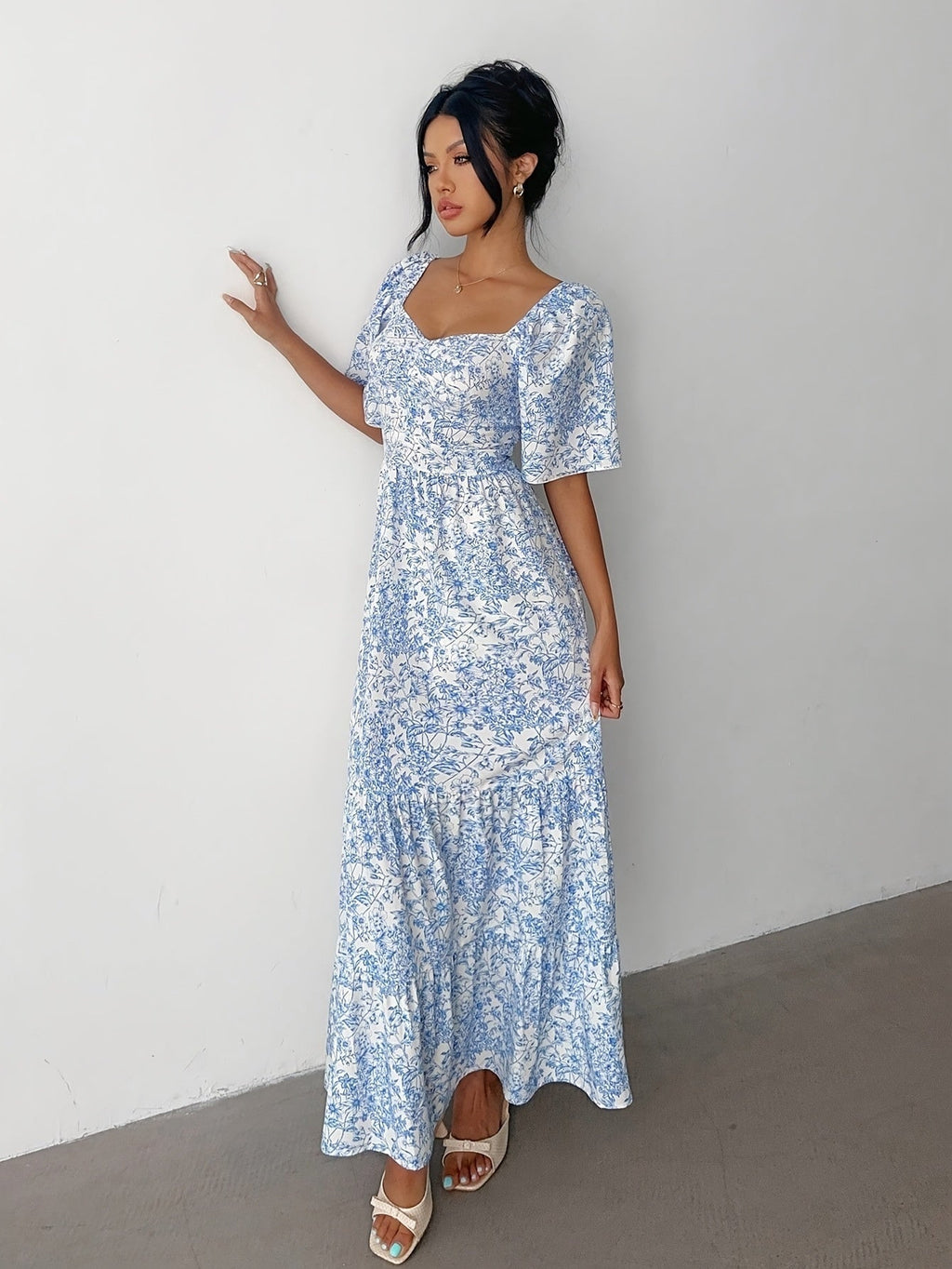 Rebeca | Vestido Largo con Volantes Estampado Floral Mujer Escote Corazón