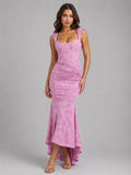 Rebeca | Vestido de Noche Midi Mujer Corpiño Fruncido Dobladillo Asimétrico