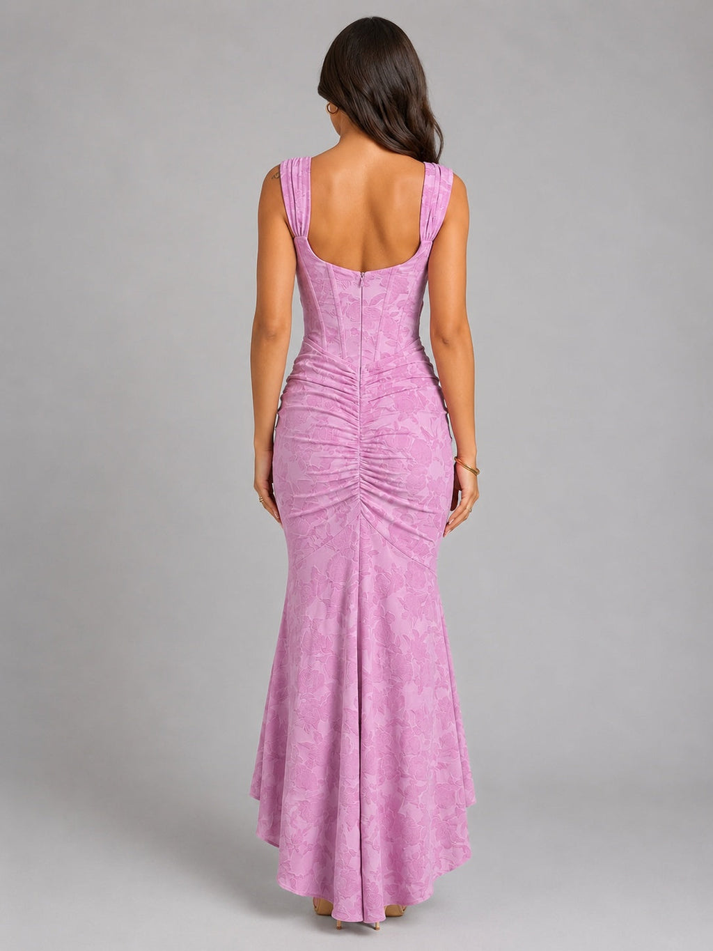 Rebeca | Vestido de Noche Midi Mujer Corpiño Fruncido Dobladillo Asimétrico