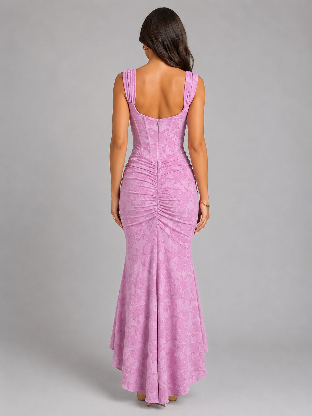 Rebeca | Vestido de Noche Midi Mujer Corpiño Fruncido Dobladillo Asimétrico