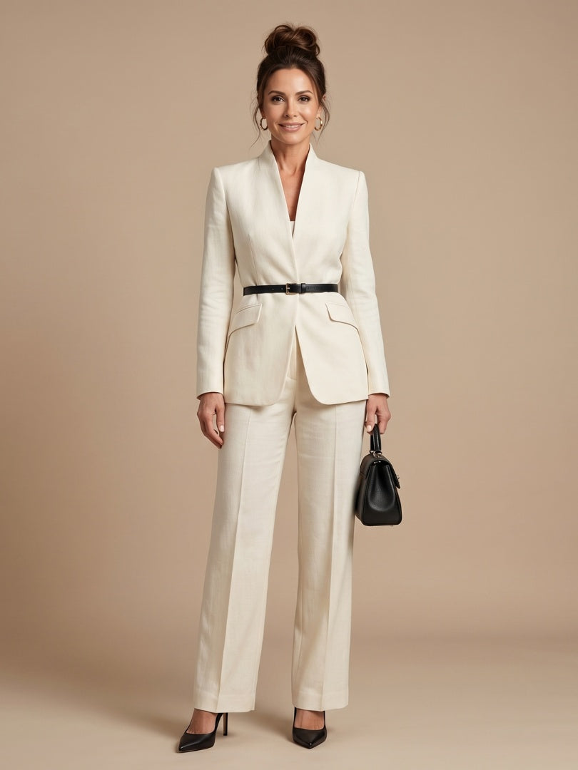 Beatriz | Traje Formal Mujer Cuello Estructurado Pantalón Acampanado