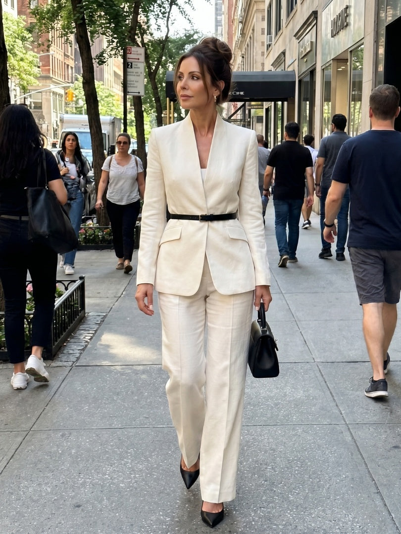 Beatriz | Traje Formal Mujer Cuello Estructurado Pantalón Acampanado