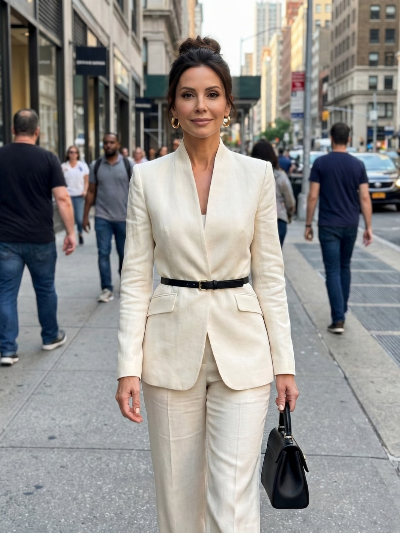 Beatriz | Traje Formal Mujer Cuello Estructurado Pantalón Acampanado