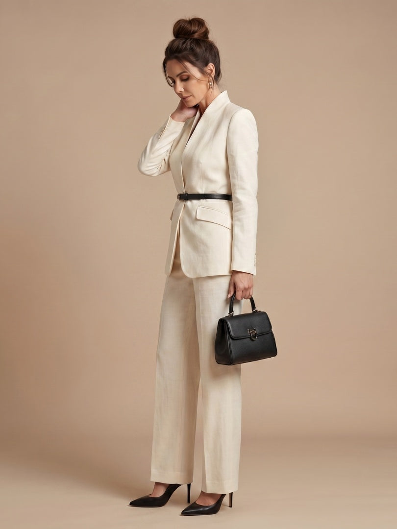 Beatriz | Traje Formal Mujer Cuello Estructurado Pantalón Acampanado